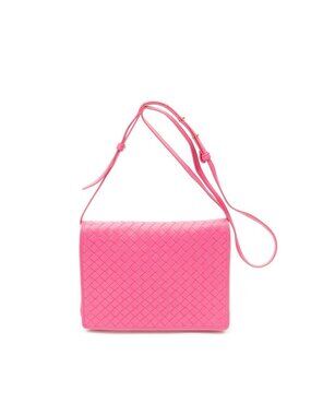 Bottega Veneta Small Square Flap Bag Crossbody Pink Intrecciato Leather